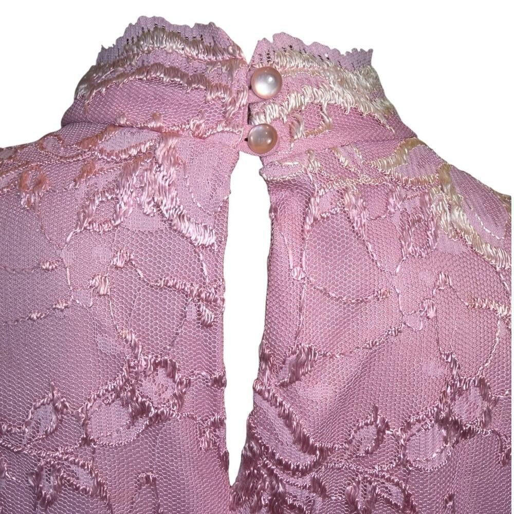 VTG 80s Romantic Pink Coquette Floral Lace Mesh Midi Dress Blaire Boutique Large - Picture 5 of 16